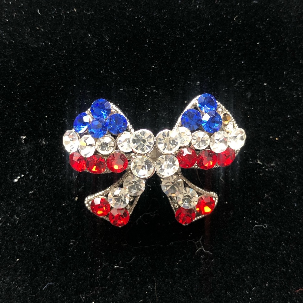 patriotic red white blue bow brooch pin